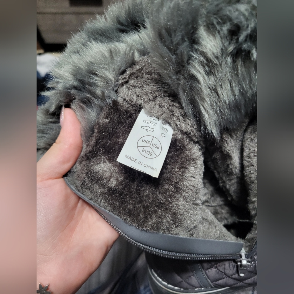 Gray fuzzy boots